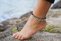 Black Beaded Boho Anklet With Silver Bells And Charms