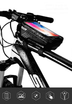 Black Bike Bag Frame Front Top Tube Cycling Bag Waterproof Phone Case Touchscreen Bag  Pack Bicycle Accessories Bike Bicycle Bag Waterproof Bike Phone Mount Bag Front Frame Top Tube Handlebar Bag Touch Screen Holder Case For Cell Phones 6.6in