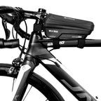 Black Bike Bag Frame Front Top Tube Cycling Bag Waterproof Phone Case Touchscreen Bag  Pack Bicycle Accessories Bike Bicycle Bag Waterproof Bike Phone Mount Bag Front Frame Top Tube Handlebar Bag Touch Screen Holder Case For Cell Phones 6.6in