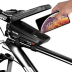 Black Bike Bag Frame Front Top Tube Cycling Bag Waterproof Phone Case Touchscreen Bag  Pack Bicycle Accessories Bike Bicycle Bag Waterproof Bike Phone Mount Bag Front Frame Top Tube Handlebar Bag Touch Screen Holder Case For Cell Phones 6.6in