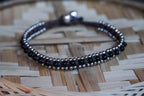 Black Boho Anklet Silver Beaded Adjustable Beach Jewelry