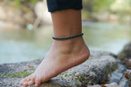 Black Boho Anklet Silver Beaded Adjustable Beach Jewelry