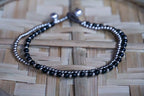 Black Boho Dual Band Silver Anklet For Women Adjustable