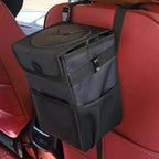 Black Car Trash Can Hanging Seat Back Bag Multi-functional Waterproof Folding  Easy Storage Box For Cars