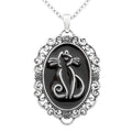 Black Cat Cameo Necklace Vintage Silver Antique Pendant