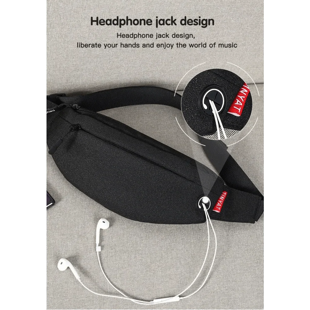 Black Crossbody Fanny Pack Simple Design Belt Bag Canvas Hands Free Travel Bag Sports Workout Durable Lightweight Fanny Packs For Festivals Stevvex