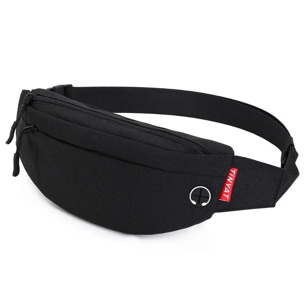 Black Crossbody Fanny Pack Simple Design Belt Bag Canvas Hands Free Travel Bag Sports Workout Durable Lightweight Fanny Packs For Festivals Stevvex