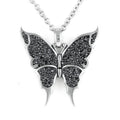 Black Crystal Butterfly Pendant Necklace Silver Chain