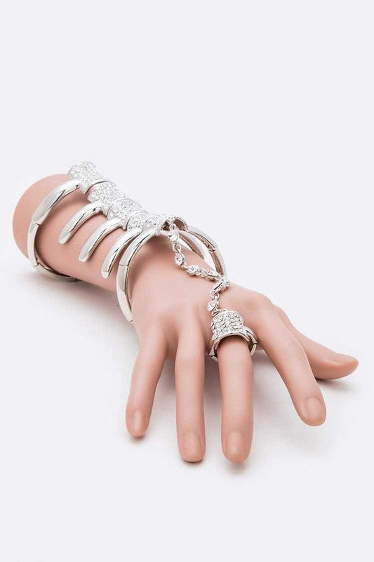 Black Crystal Spine Palm Bracelet Chain Ring Hand Cuff