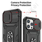 Black Durable Ring Kickstand Case  Design Case For iPhone 11 Pro XS Max 8 7 Plus 360 Full Body Protective Slide Camera Stand Protection Ring Cover Protective Case For iPhone Stevvex