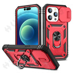 Black Durable Ring Kickstand Case  Design Case For iPhone 11 Pro XS Max 8 7 Plus 360 Full Body Protective Slide Camera Stand Protection Ring Cover Protective Case For iPhone Stevvex