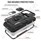 Black Durable Ring Kickstand Case  Design Case For iPhone 11 Pro XS Max 8 7 Plus 360 Full Body Protective Slide Camera Stand Protection Ring Cover Protective Case For iPhone Stevvex