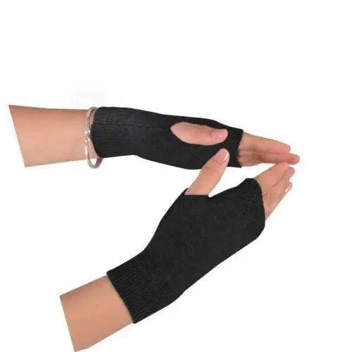 Black Elastic Fingerless Gloves Winter Warm One Size Lightweight Gloves For Women Retro Simple Color Soft Gloves For Men And Women Stevvex