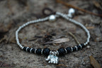 Black Elephant Silver Beaded Boho Charm Anklet For Women