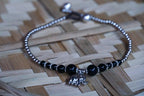 Black Elephant Silver Beaded Boho Charm Anklet For Women