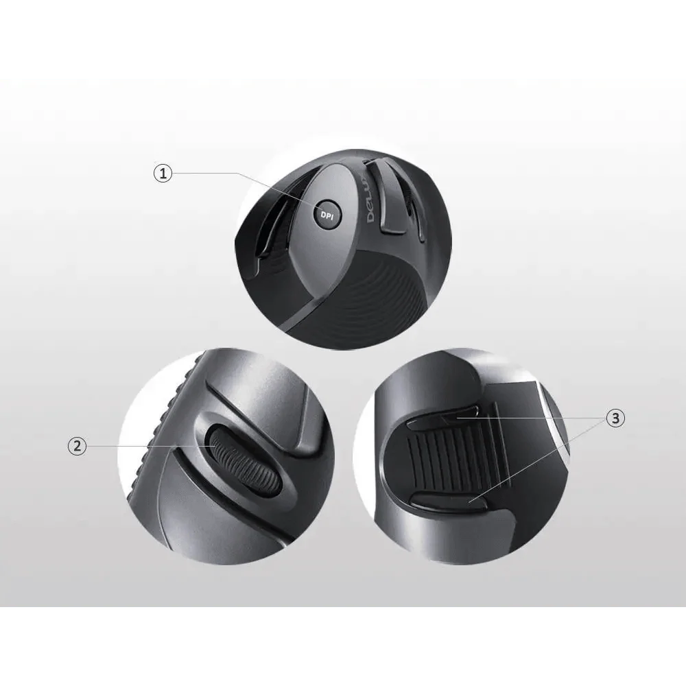 Black Ergonomic Design Office Vertical Mouse 6 Buttons 600/1000/1600 DPI Right Hand Mice With Wrist Mat Better Performance Mouse For PC Desktop Laptop Stevvex