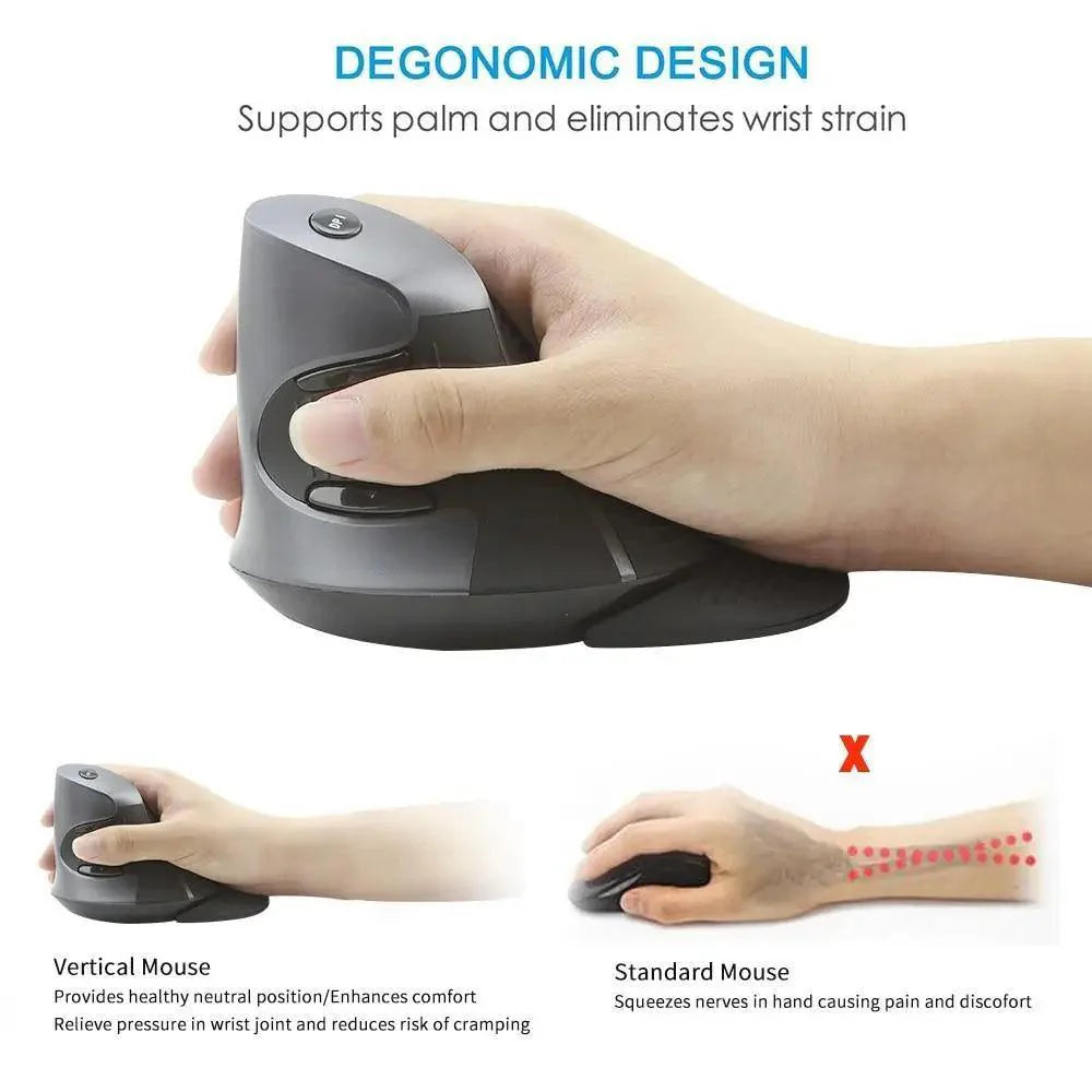 Black Ergonomic Design Vertical Mouse Adjustable DPI Optical Right Hand Mouse Reduce Wrist Pain 6 Buttons Modern Mouse For Computers Laptops PC Stevvex