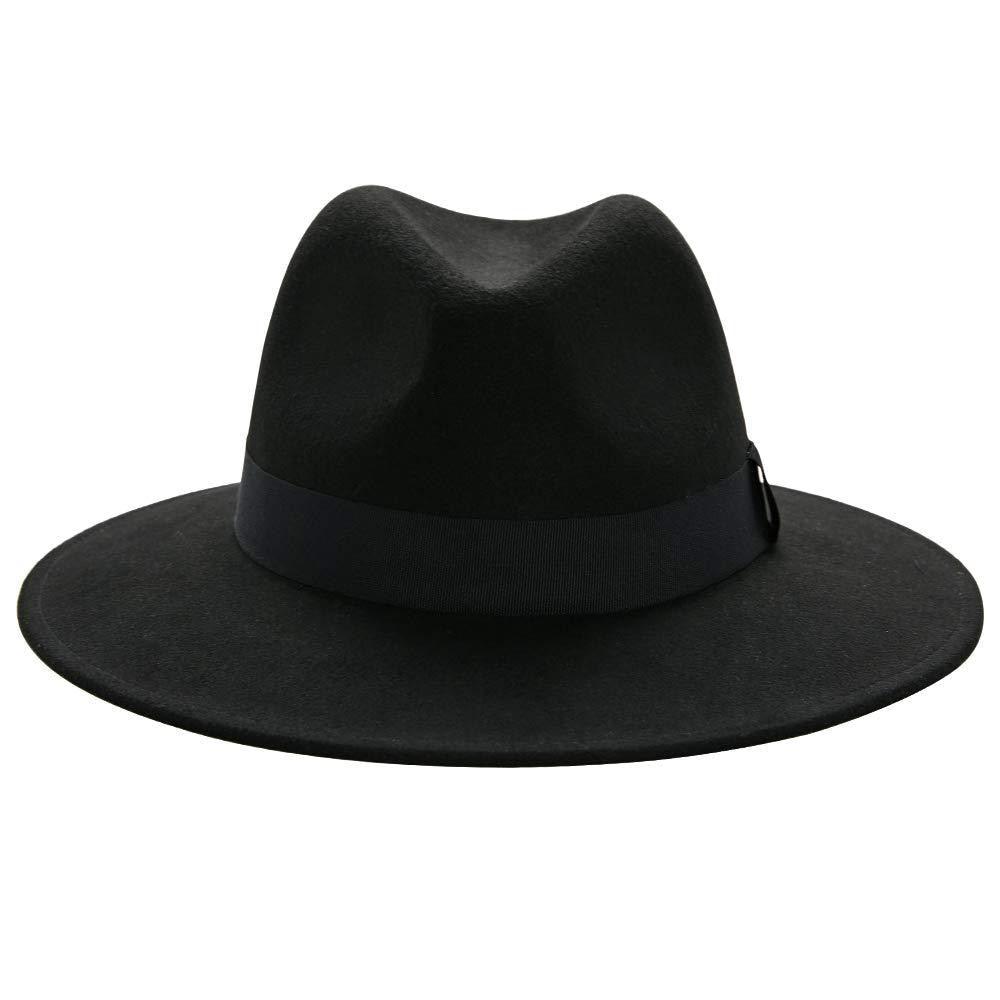 Black Fedora Hat Unisex Wide Brim Hat Autumn Winter Fedora Hat Wide Cap Winter Wool Classic Hat Men Elegant Gentleman Hat For Party Stevvex