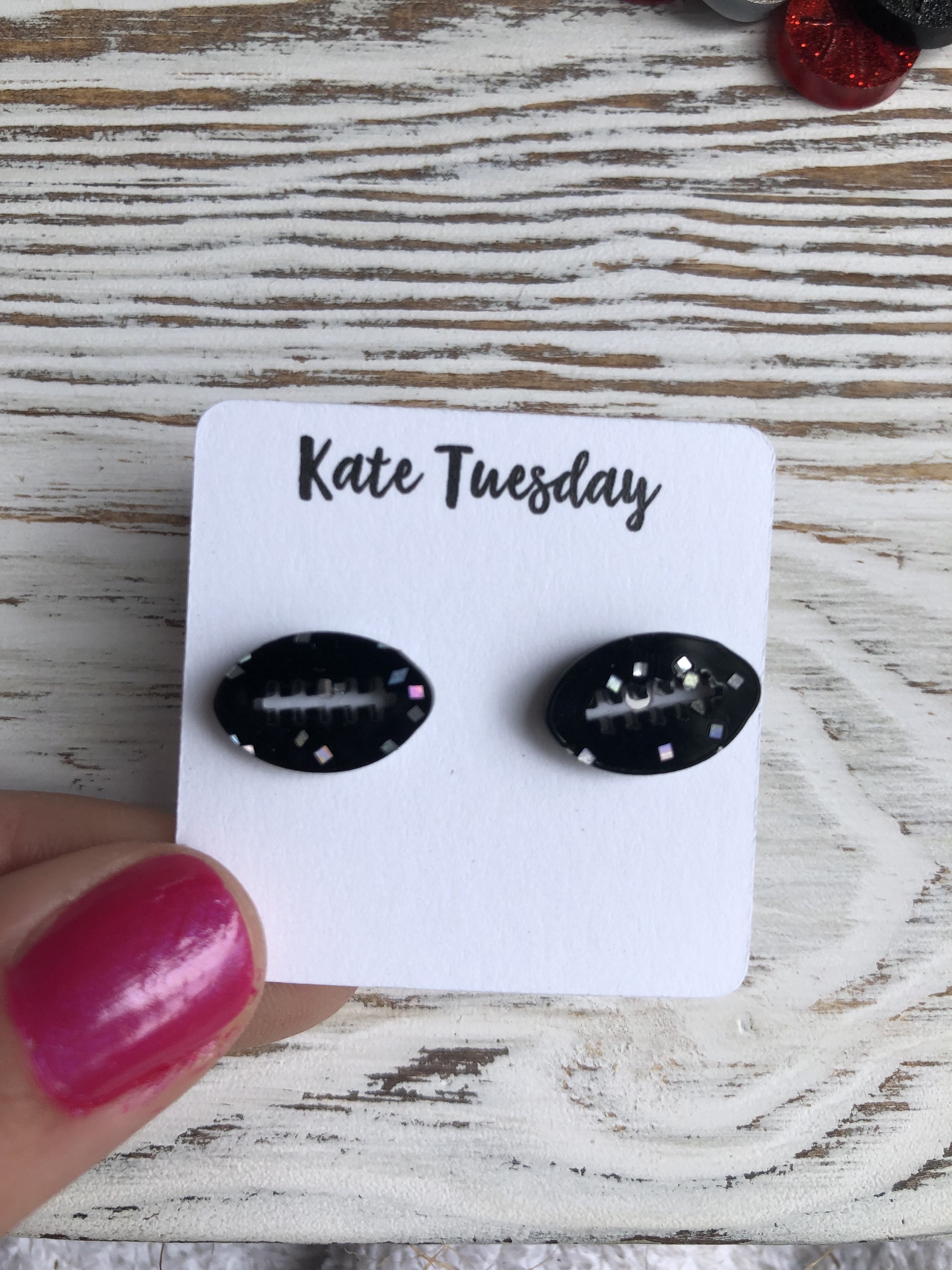 Black Galaxy Glitter Football Acrylic Stud Earrings