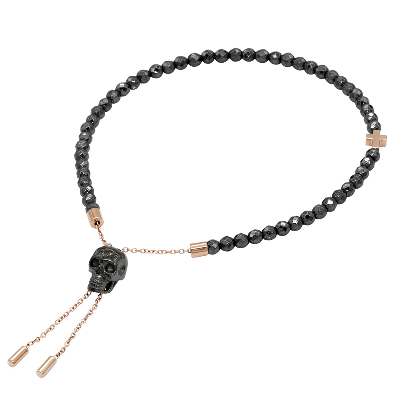 Black Hematite Skull Pull Chain Adjustable Bracelet
