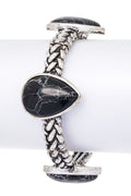 White Howlite Teardrop Stretch Bracelet Boho Chic Style