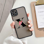Black Initial Letter Phone Case for iPhone Camera Protect Transparent Art Letters Phone Case For iPhone 13 12 Soft Silicone Cover