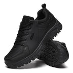 Black Leather Hiking Shoes Wear Resistant Outdoor Sport Mens Shoes Lace-Up Mens Climbing Hunting Low Cut Boots Leather Walking Shoes For Outdoor Training