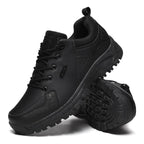 Black Leather Hiking Shoes Wear Resistant Outdoor Sport Mens Shoes Lace-Up Mens Climbing Hunting Low Cut Boots Leather Walking Shoes For Outdoor Training