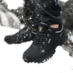 Black Leather Hiking Shoes Wear Resistant Outdoor Sport Mens Shoes Lace-Up Mens Climbing Hunting Low Cut Boots Leather Walking Shoes For Outdoor Training