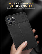 Black Leather Shockproof Phone Case on iPhone 13 11 12 14 Pro Max XR XS Max 14 Plus Camera Lens Protection Soft Back Cover Silky-Soft Touch Full-Body Protective Case Shockproof Cover Stevvex