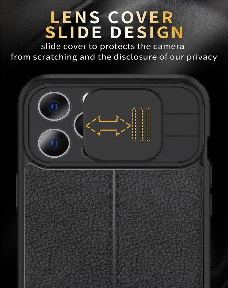 Black Leather Shockproof Phone Case on iPhone 13 11 12 14 Pro Max XR XS Max 14 Plus Camera Lens Protection Soft Back Cover Silky-Soft Touch Full-Body Protective Case Shockproof Cover Stevvex
