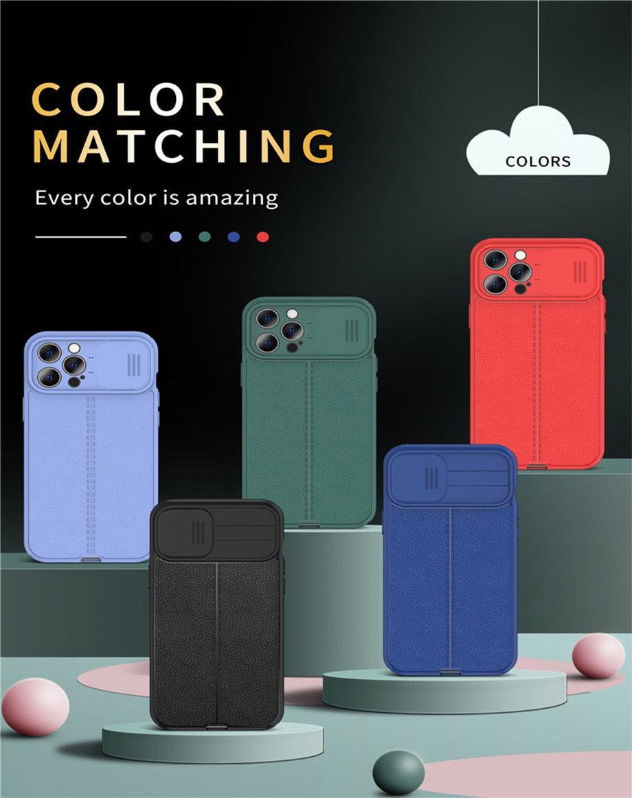 Black Leather Shockproof Phone Case on iPhone 13 11 12 14 Pro Max XR XS Max 14 Plus Camera Lens Protection Soft Back Cover Silky-Soft Touch Full-Body Protective Case Shockproof Cover Stevvex