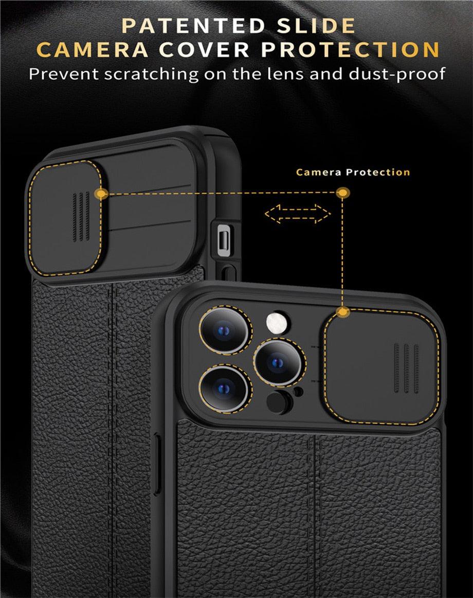 Black Leather Shockproof Phone Case on iPhone 13 11 12 14 Pro Max XR XS Max 14 Plus Camera Lens Protection Soft Back Cover Silky-Soft Touch Full-Body Protective Case Shockproof Cover Stevvex