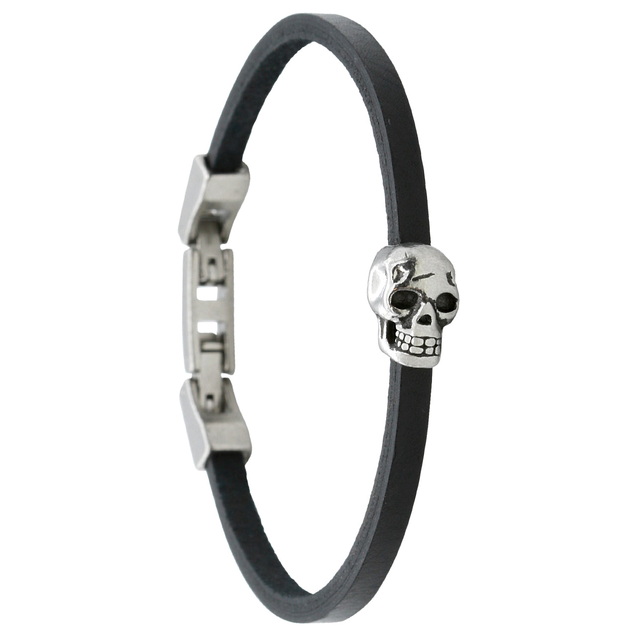 Black Leather Skull Bracelet Men Biker Gothic Cuff Style