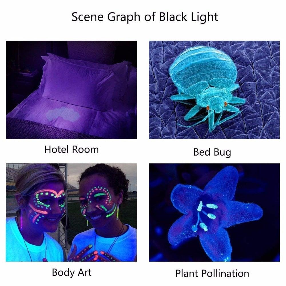 Black Light Flashlight UV Flashlight Super Bright LED Tactical Flashlights 1200 Lumen Rechargeable LED Zoomable UV Torch Waterproof Flashlight Lamp For Pet Urine Stains Detection/Camping Stevvex