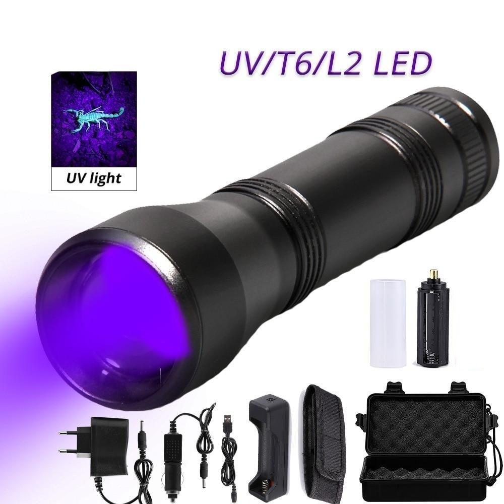 Black Light Flashlight UV Flashlight Super Bright LED Tactical Flashlights 1200 Lumen Rechargeable LED Zoomable UV Torch Waterproof Flashlight Lamp For Pet Urine Stains Detection/Camping Stevvex