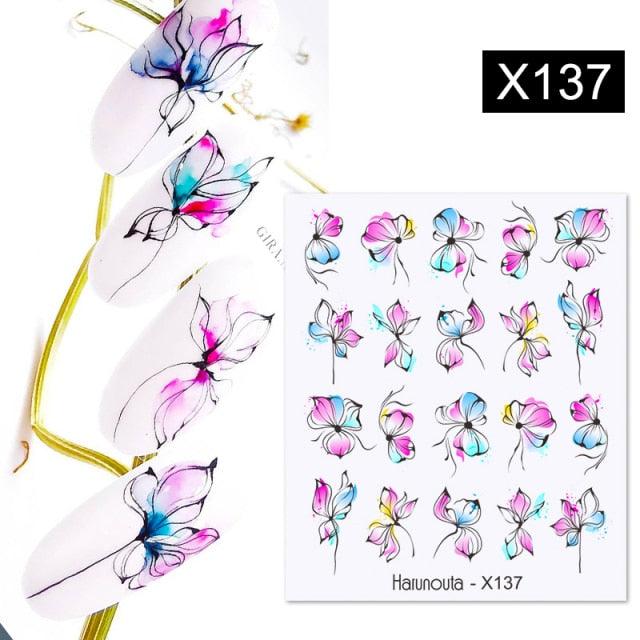 Black Lines Flower Leaves Water Decals Stickers Floral Face Marble Pattern Slider For Nails Summer Nail Art Decoration Summer Stickers on Nails Simple Summer Slider for Manicure Nail Art Watermark Manicure Decor Stevvex