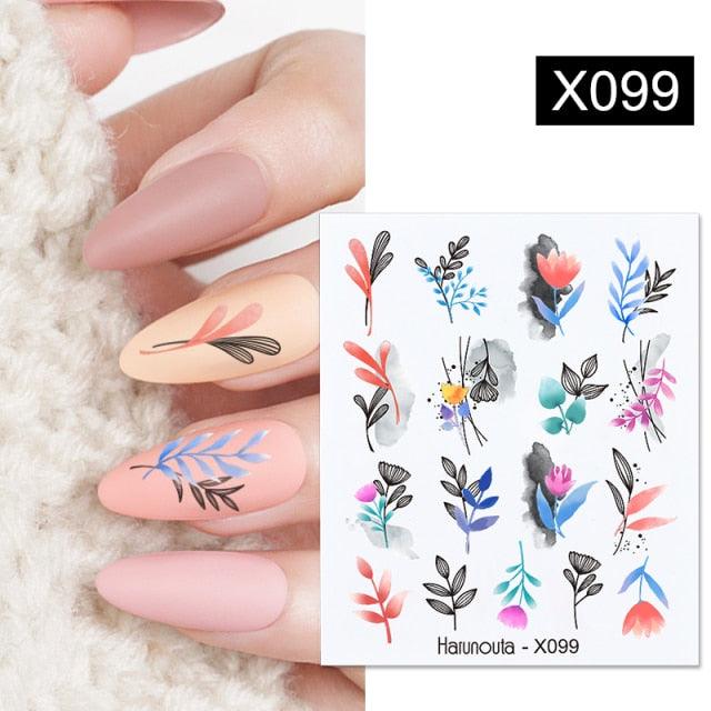 Black Lines Flower Leaves Water Decals Stickers Floral Face Marble Pattern Slider For Nails Summer Nail Art Decoration Summer Stickers on Nails Simple Summer Slider for Manicure Nail Art Watermark Manicure Decor Stevvex
