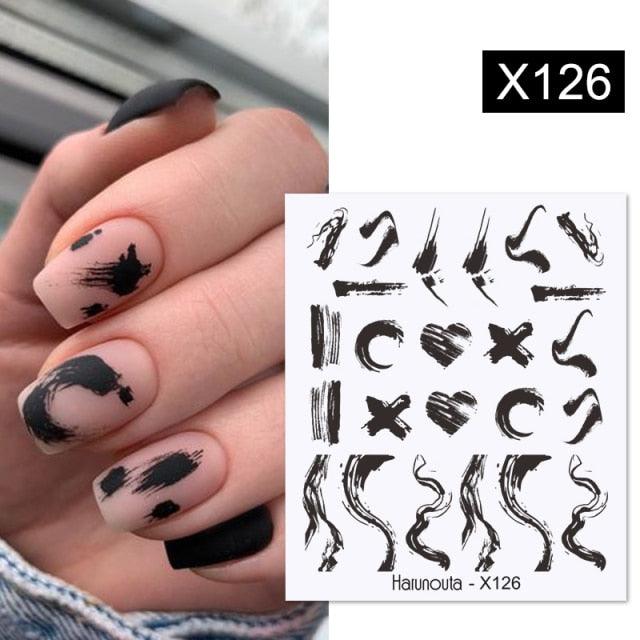 Black Lines Flower Leaves Water Decals Stickers Floral Face Marble Pattern Slider For Nails Summer Nail Art Decoration Summer Stickers on Nails Simple Summer Slider for Manicure Nail Art Watermark Manicure Decor Stevvex