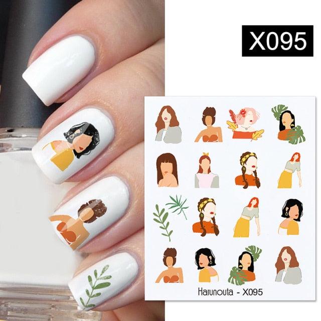 Black Lines Flower Leaves Water Decals Stickers Floral Face Marble Pattern Slider For Nails Summer Nail Art Decoration Summer Stickers on Nails Simple Summer Slider for Manicure Nail Art Watermark Manicure Decor Stevvex