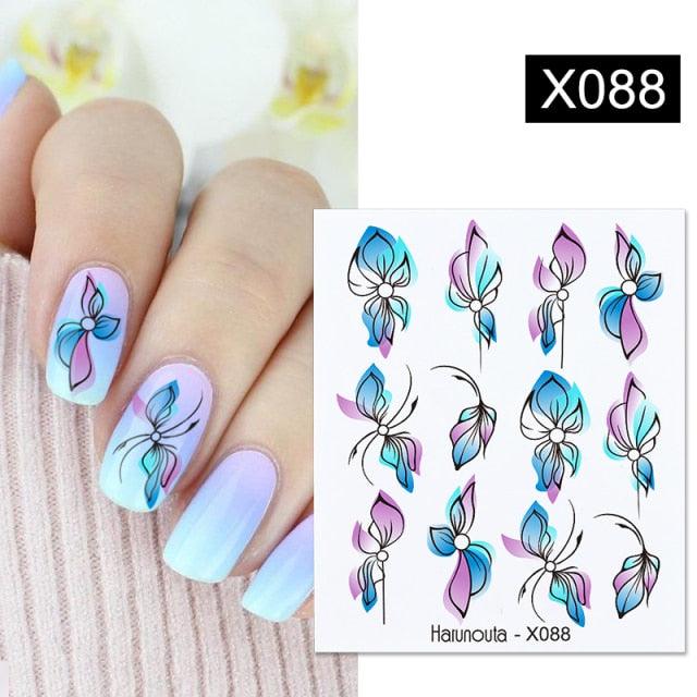 Black Lines Flower Leaves Water Decals Stickers Floral Face Marble Pattern Slider For Nails Summer Nail Art Decoration Summer Stickers on Nails Simple Summer Slider for Manicure Nail Art Watermark Manicure Decor Stevvex