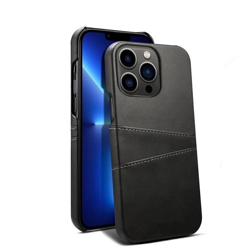 Black Luxury Men Card Holder Case for iPhone Business Classic Leather Wallet Case for iphone 12 13 14 Pro Max Phone Cover PU Leather Wallet Case with Card Pockets Back Cover Stevvex