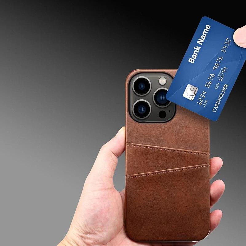 Black Luxury Men Card Holder Case for iPhone Business Classic Leather Wallet Case for iphone 12 13 14 Pro Max Phone Cover PU Leather Wallet Case with Card Pockets Back Cover Stevvex