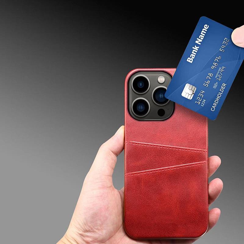 Black Luxury Men Card Holder Case for iPhone Business Classic Leather Wallet Case for iphone 12 13 14 Pro Max Phone Cover PU Leather Wallet Case with Card Pockets Back Cover Stevvex