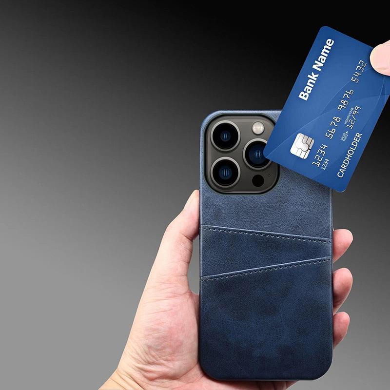 Black Luxury Men Card Holder Case for iPhone Business Classic Leather Wallet Case for iphone 12 13 14 Pro Max Phone Cover PU Leather Wallet Case with Card Pockets Back Cover Stevvex