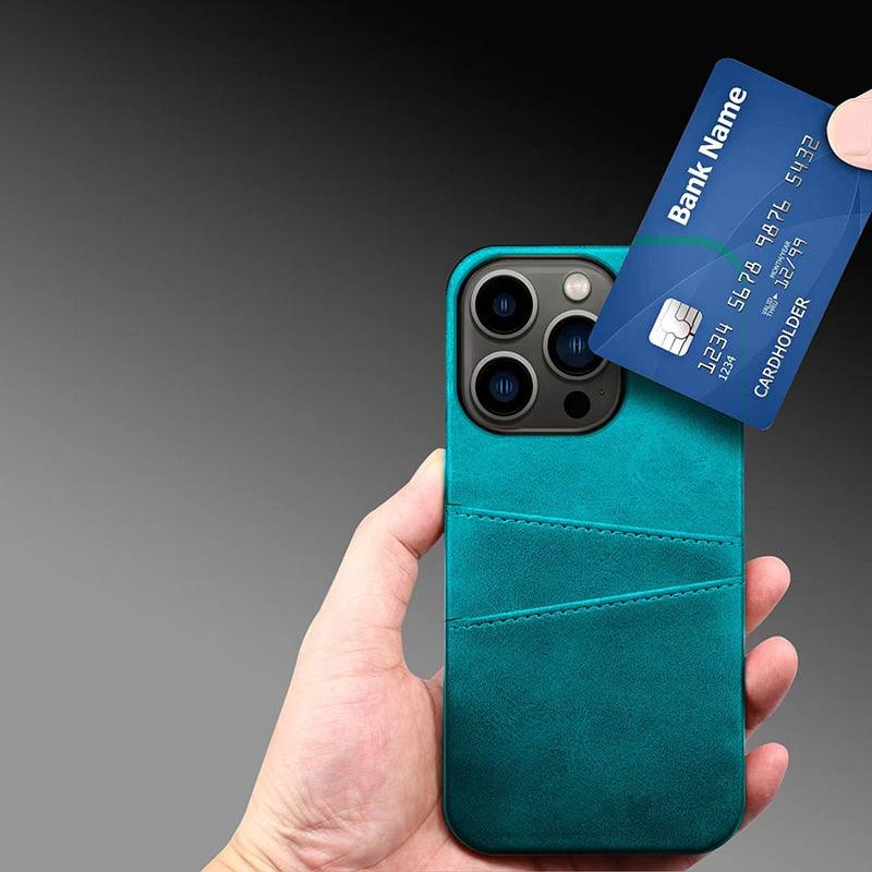 Black Luxury Men Card Holder Case for iPhone Business Classic Leather Wallet Case for iphone 12 13 14 Pro Max Phone Cover PU Leather Wallet Case with Card Pockets Back Cover Stevvex