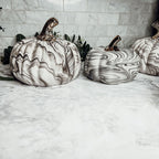 Black Marble Pumpkin Gold Stem Handcrafted Luxury Halloween Decor Accent