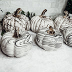 Black Marble Pumpkin Gold Stem Handcrafted Luxury Halloween Decor Accent