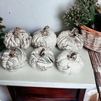 Black Marble Pumpkin Gold Stem Handcrafted Luxury Halloween Decor Accent