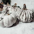 Black Marble Pumpkin Gold Stem Handcrafted Luxury Halloween Decor Accent